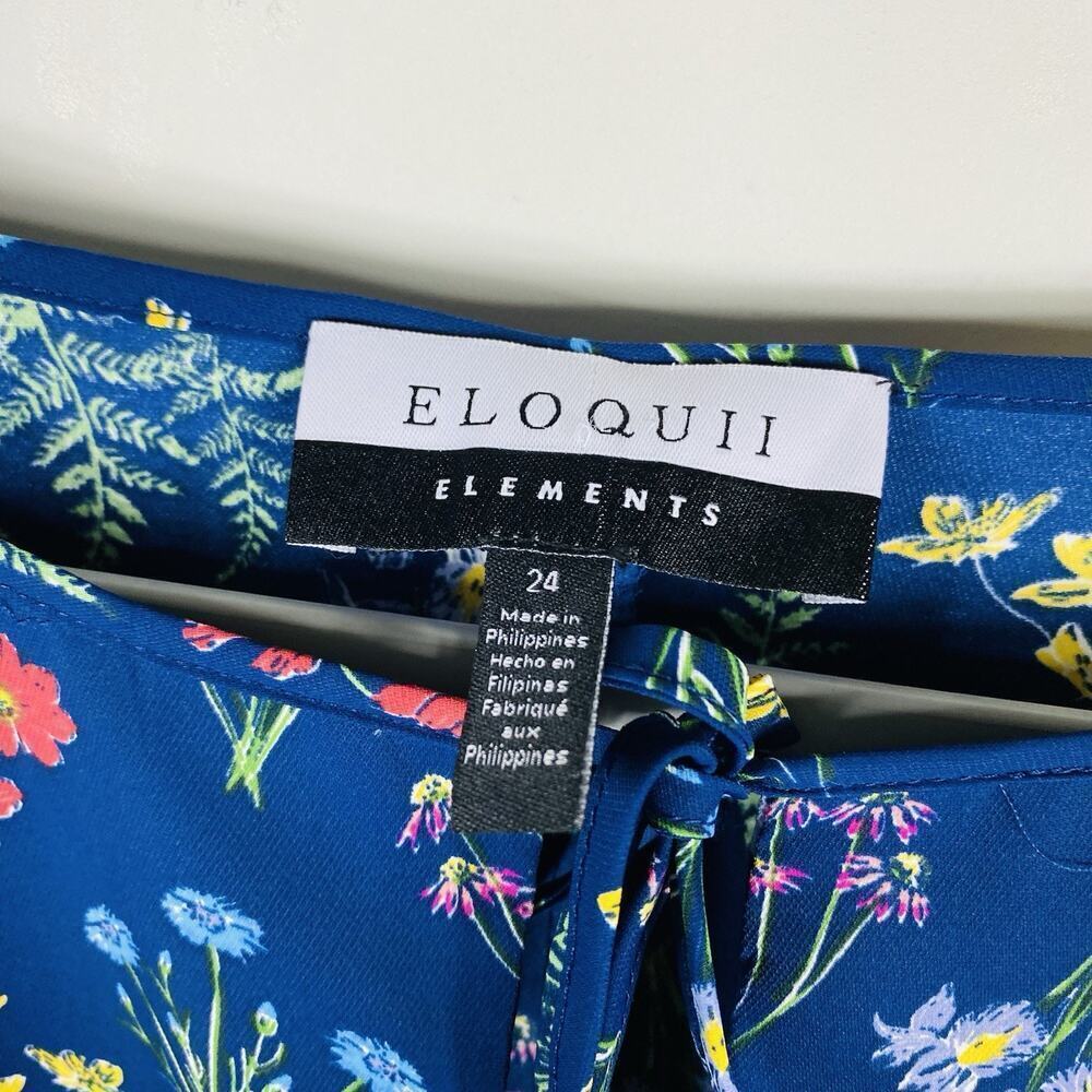 Eloquii Size 24 Elements Floral Print Balloon Sleeve Blouse Top Blue - Picture 6 of 7